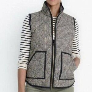 J. CREW Herrington Quilted Vest Chevron Black/Tan Gold Hardware Like-New - M